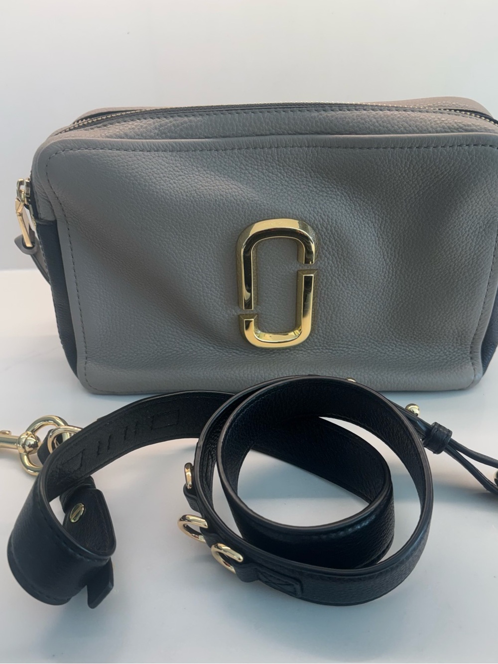 Marc Jacobs Gray Pebbled Leather Crossbody with Gold Hardware